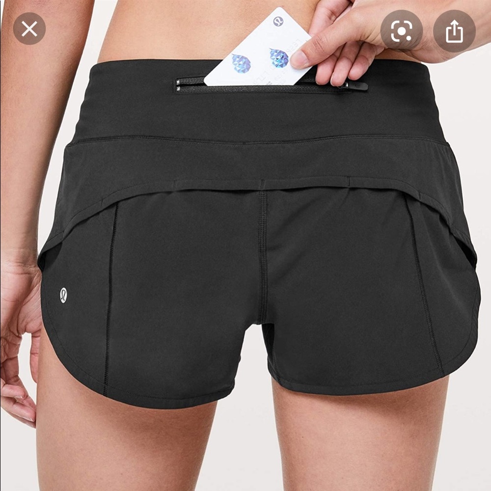 BLACK LULULEMON SPEED UP SHORTS 2.5